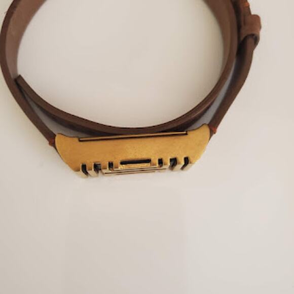 Tory Burch Fitbit Double Wrap Bracelet Gold Tone with Brown Leather Strap - Picture 3 of 7